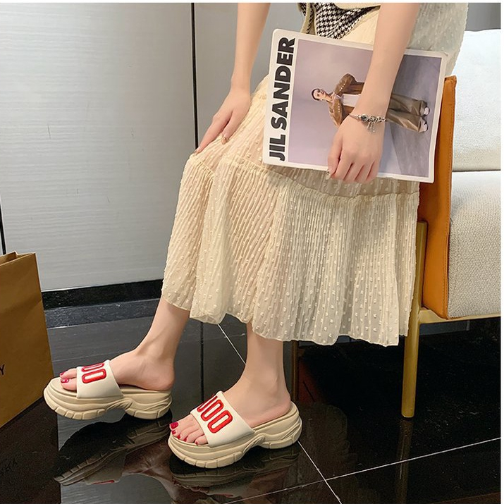 Dép quai ngang nữ đế xuồng siêu nhẹ quai da chữ thêu thời trang OO