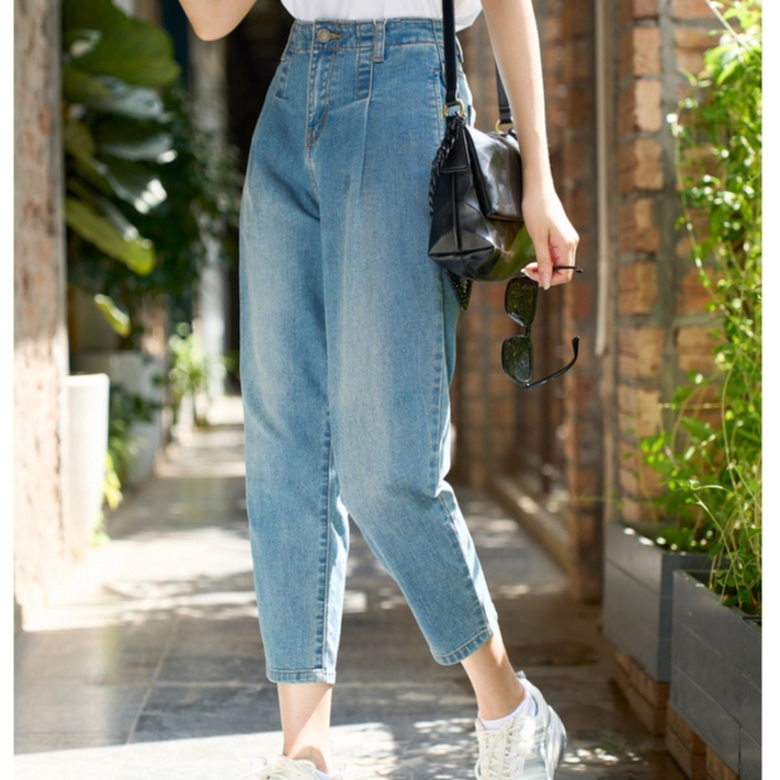 Quần bò nữ YODY jean baggy cạp cao ống lửng chất bò co giãn tốt QJN3076 | BigBuy360 - bigbuy360.vn