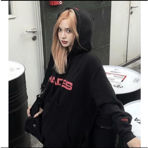 Áo Hoodie Nỉ Bông In Chữ Hades Có Mũ Dáng Rộng Unisex Cho Nan Nữ