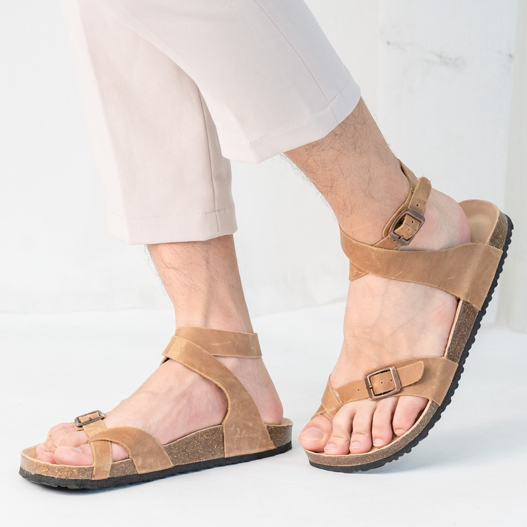 ( Mẫu Da Thật ) D16 - Sandal Birken Đế Trấu BIOLINE Official Thiết Kế Unisex Quai Da Bò Đan Chéo Cổ Chân Xỏ Ngón