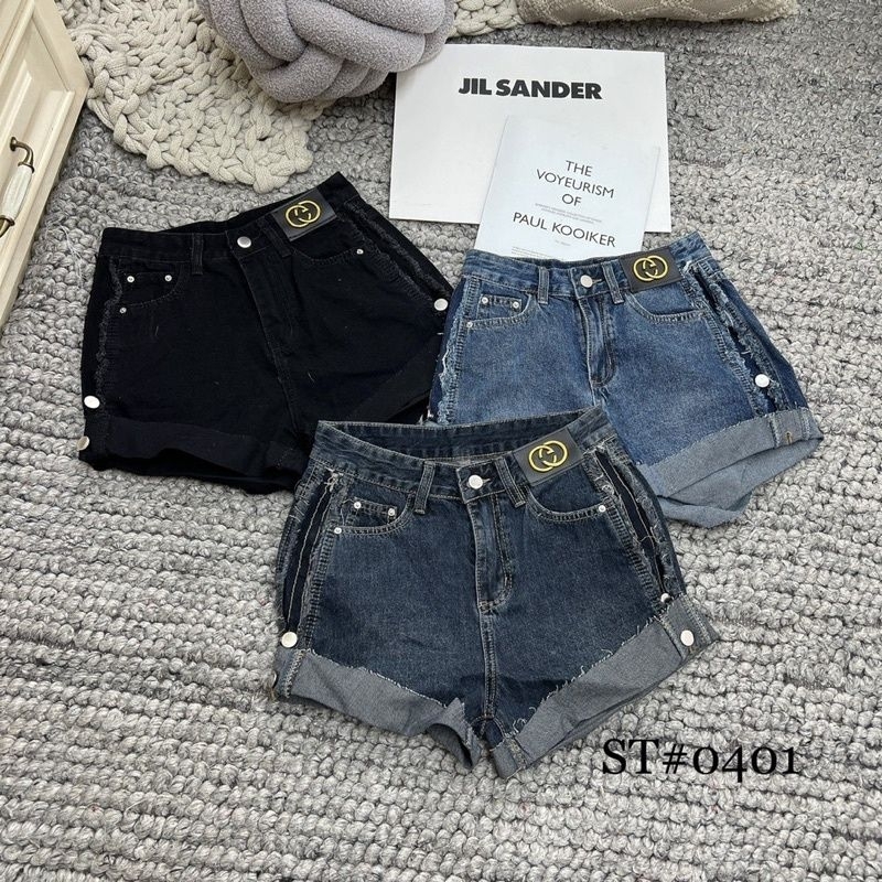 Quần sooc jeans gập gấu đính tag cạp hàng QCL1