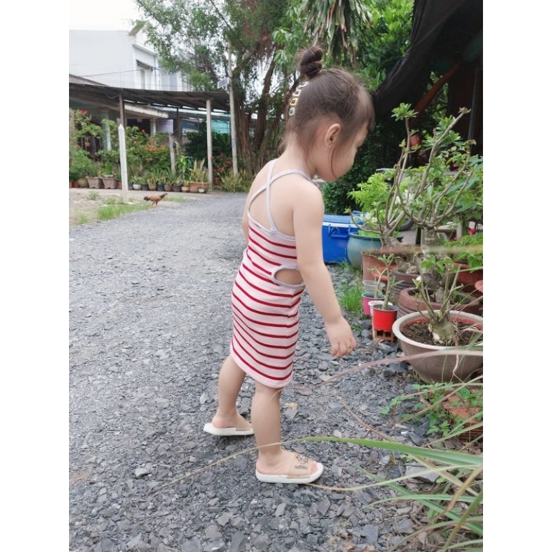 Đầm body sọc yếm chéo khoét eo [8-30kg]