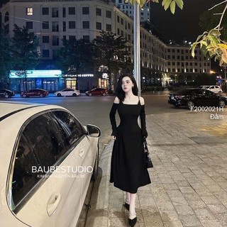 Đầm xòe tay dài màu đen dáng dài 2 dây rớt vai!