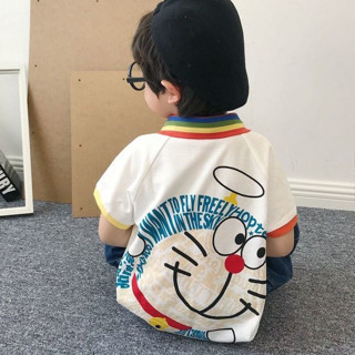Áo thun cotton trắng in hình Doraemon cho bé trai & bé gái & bố mẹ cao từ 80-150cm, nặng từ 8kg - 35kg (D00713)
