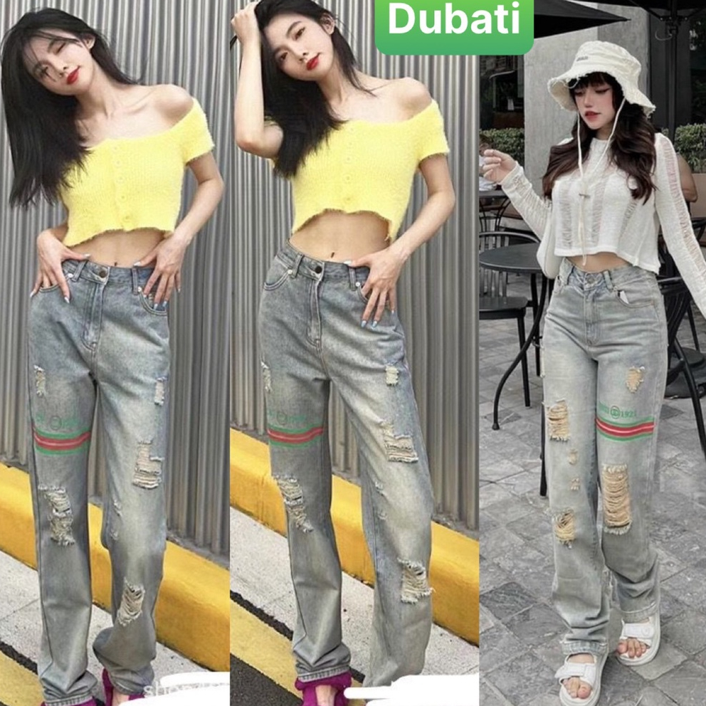 QUẦN JEAN NỮ CHẤT BÒ ỐNG SUÔNG RỘNG GUCC LƯNG CAO NÂNG MÔNG DÁNG CAO NGỌC NGÀ PHONG CÁCH CAO CẤP -DUBATI FASHION