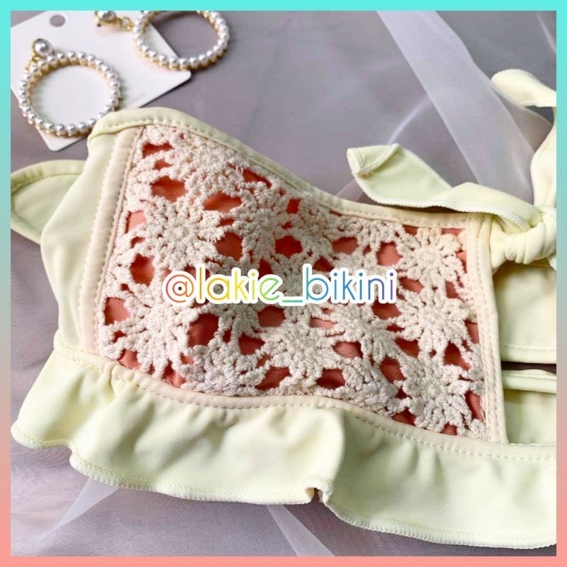 Bikini 2 Mảnh Viền Bèo Nơ Quay Ngực Eo Cao Sexy Siêu Nâu Tây