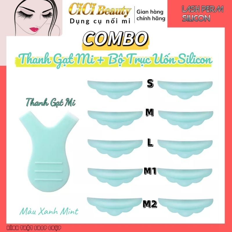 Bộ Trục Uốn Mi + Thanh Gạt Mi màu xanh mint siêu ngọt ngào (Set 5 cặp trục) đủ size