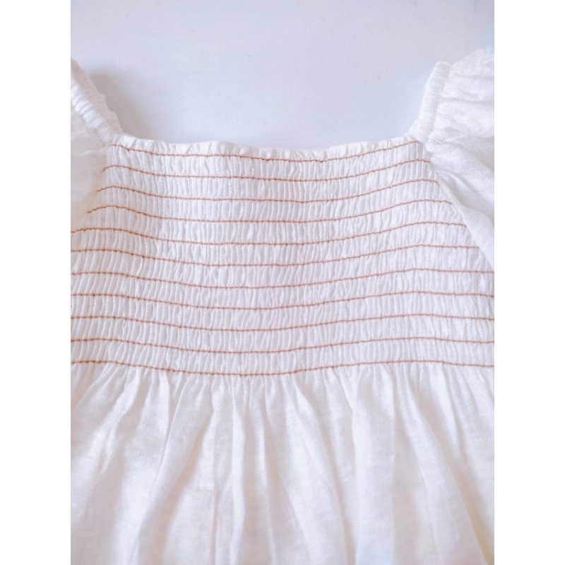 Váy đầm trắng, ngực nhún Smock, tay búp cho bé gái 7kg - 25kg