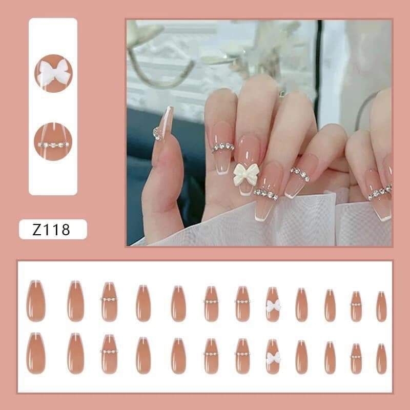 M36 Hộp 24 móng tay giả đính đá, nail xinh có sẵn keo