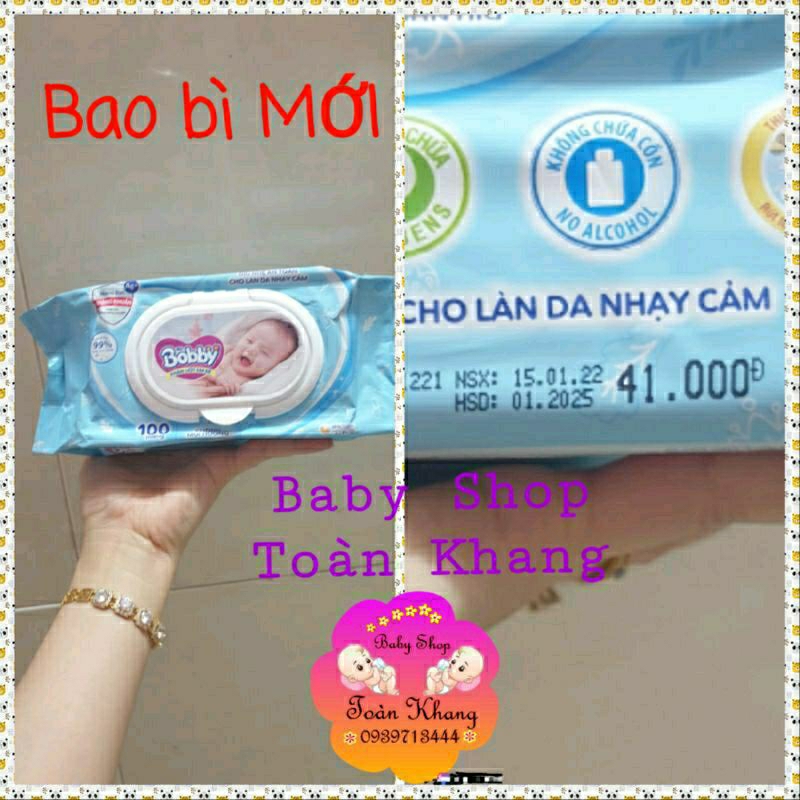 BỘ 8 KHĂN ƯỚT BOBBY KHÔNG MÙI 100 TỜ