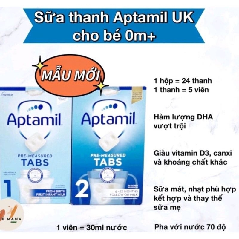 Sữa Aptamil Anh Dạng 5 Viên Thanh Số 1, Số 2, Số 3
