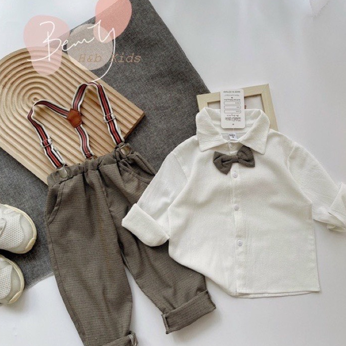 Set sơ mi công tử bé trai Hàn Quốc áo sơ mi cho bé trai 8-18kg Tunkid chất cotton phong cách sành điệu