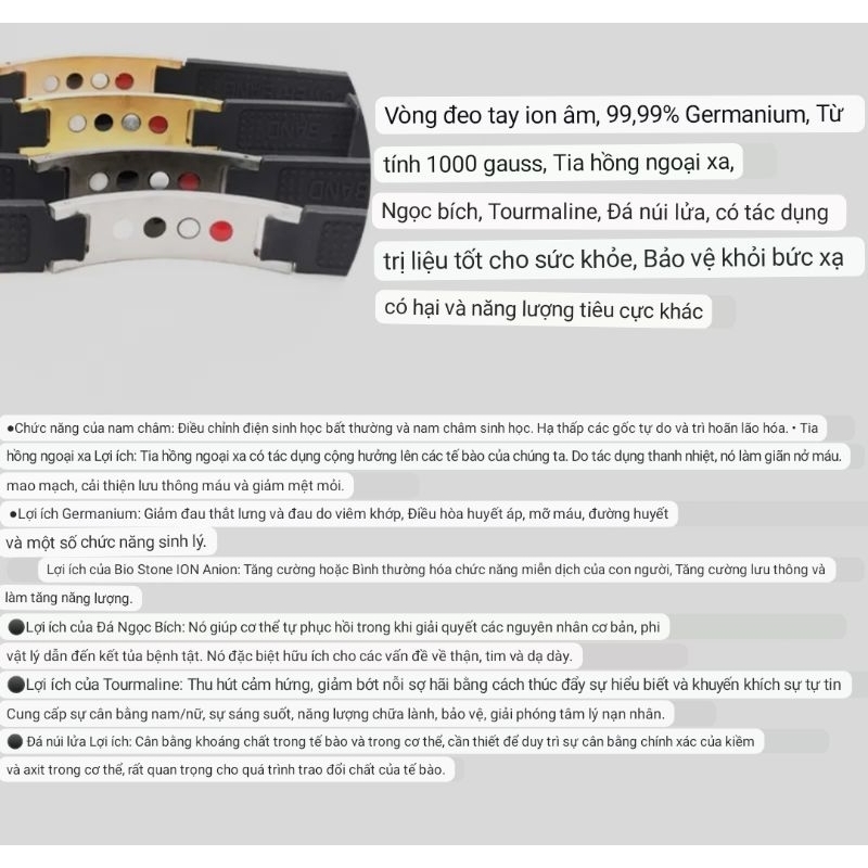 Vòng đeo tay năng lượng sinh học ion âm nam châm vòng tay Ion âm Negative Power Ionics