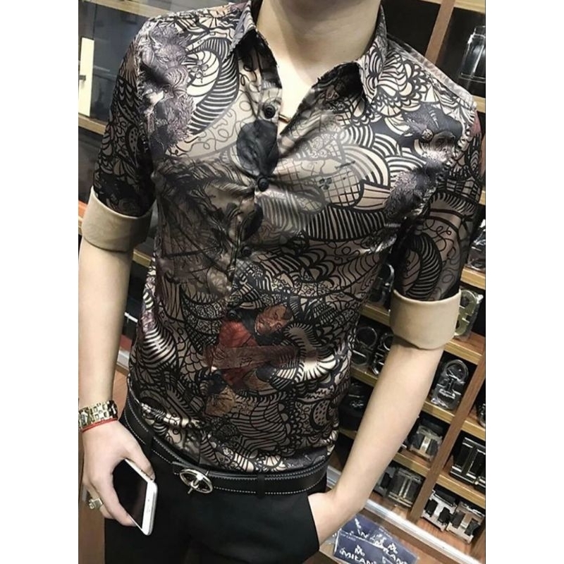 ÁO SƠMI LỤA HỌA TIẾT NAM CAO CẤP