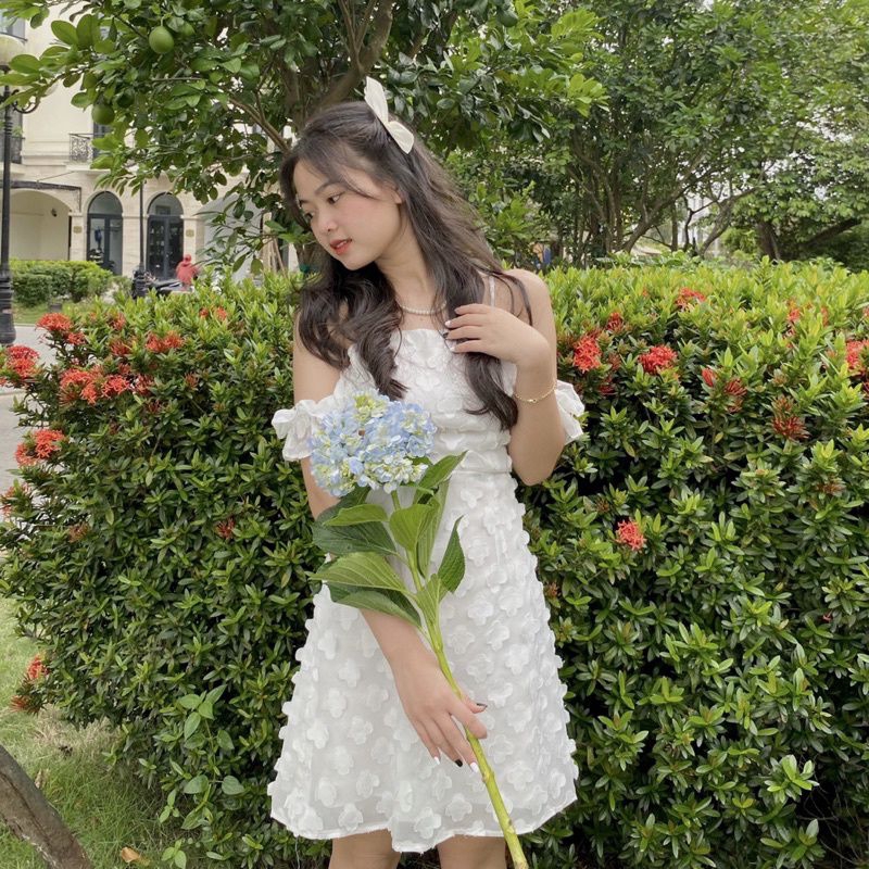 🌸Váy trễ vai tơ hoa tiểu thư siu xinhhh ❤️❤️