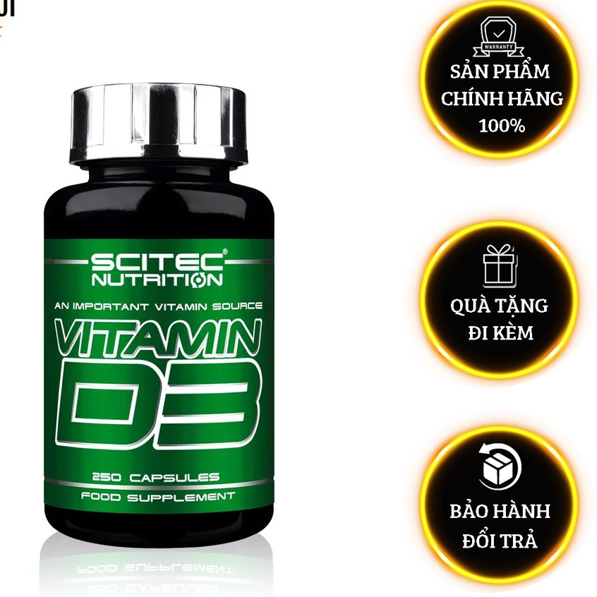 Vitamin D3 Scitec Nutrition Lọ 250 Viên Thực Phẩm Bổ Sung Nâng Cao Sức Mạnh và Duy Trì Sức Khỏe