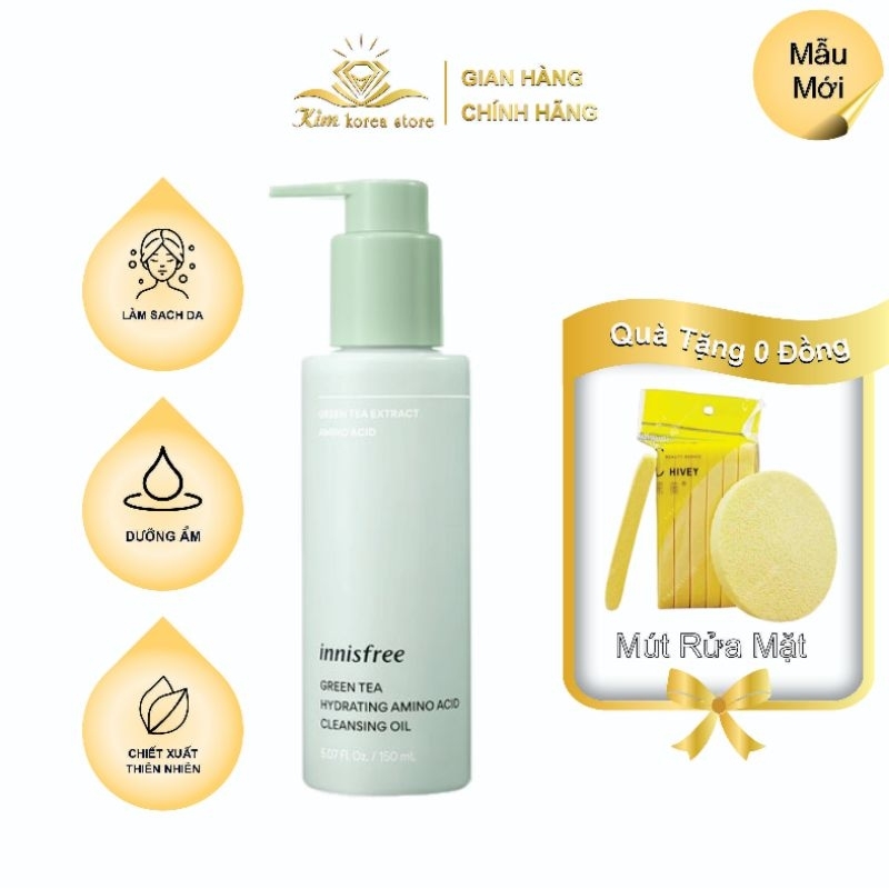 Dầu tẩy trang trà xanh làm sạch sâu mềm mịn dùng cho cả mắt môi Innisfree balancing (kèm bill Hàn)
