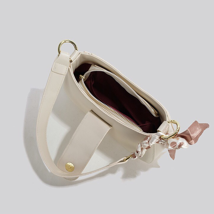 Túi đeo chéo đeo vai có 2 dây, khóa tròn họa tiết vân thoi tặng kèm khăn lụa SL79