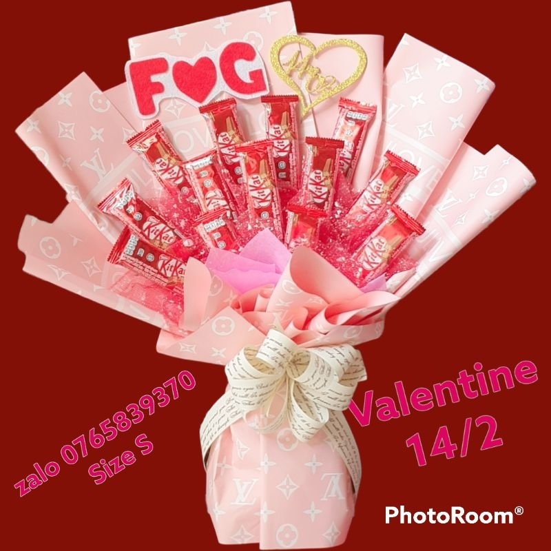 bó hoa socola kitkat tặng valentine, bó hoa socola, kitkat, quà valentine cho nữ , cho nam