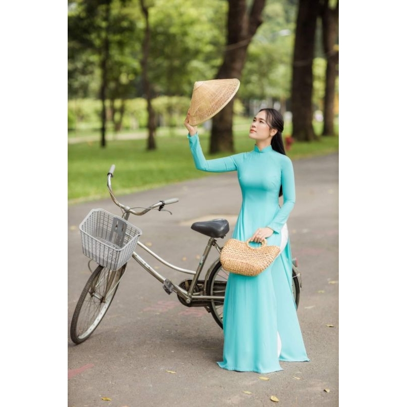 Sale_Áo dài lụa mỹ màu xanh ngọc_có bigsize