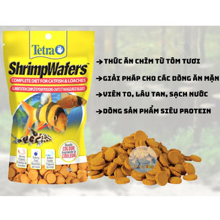 Thức ăn cá Pleco Tetra ShrimpWafers gói 86g - Cám thành phần tôm tươi giàu protein dành cho cá tầng đáy ăn thịt
