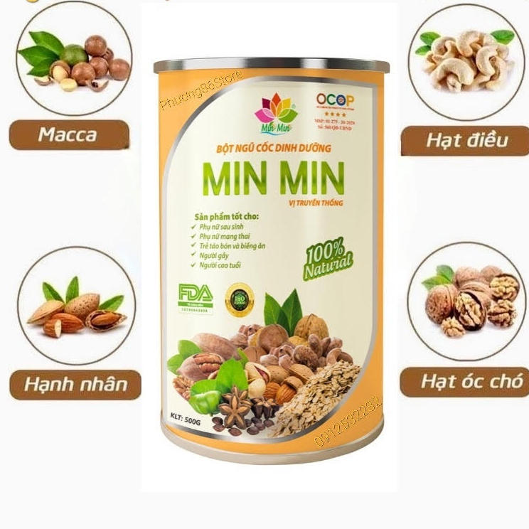 Mẫu Mới Lon 500g Bột Ngũ Cốc Dinh Dưỡng Min Min 29 Loại Hạt Vị Truyền Thống