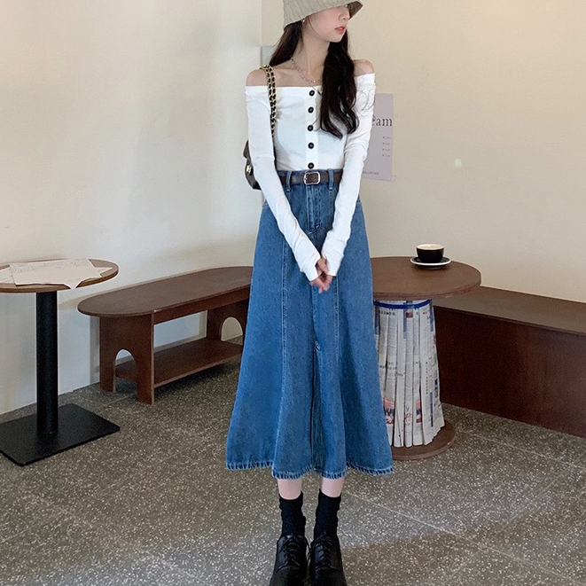 Chân váy denim SUNNNY , chân váy jean lưng cao phong cách Hàn Quốc thời trang gợi cảm nữ V8
