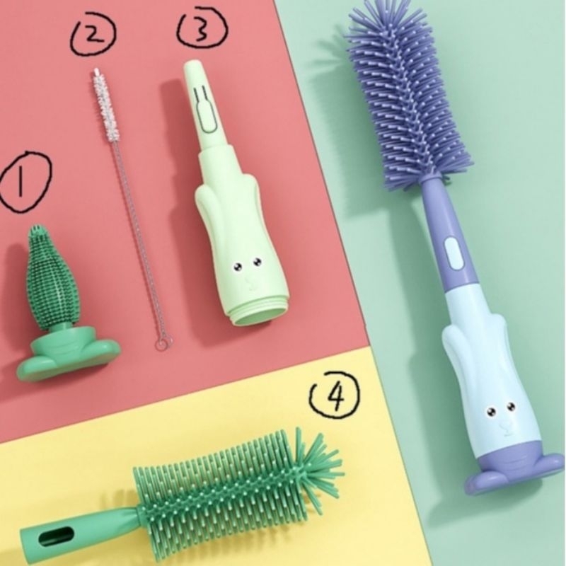 Bộ Cọ Rửa Bình Sữa Silicon Cao Cấp 3 in 1, Mẫu Thỏ 2023