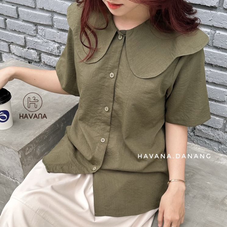 Áo sơ mi ngắn tay form babydoll cổ lá sen freesize phong cách Hàn Quốc HEF25