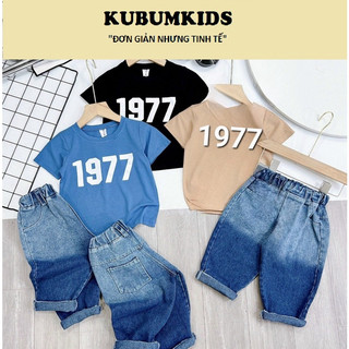 Bộ quần áo, sét quần jean bagi lửng + áo cotton 1977 cho bé trai 8-21kg