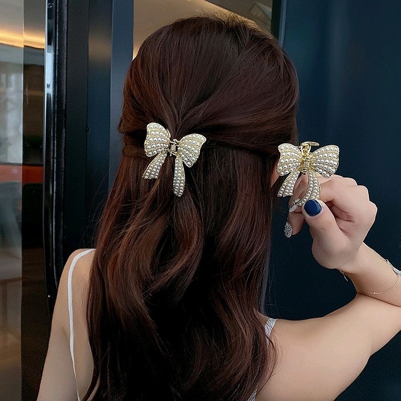 Kẹp tóc nửa đầu hình nơ xinh đính đá mẫu mới