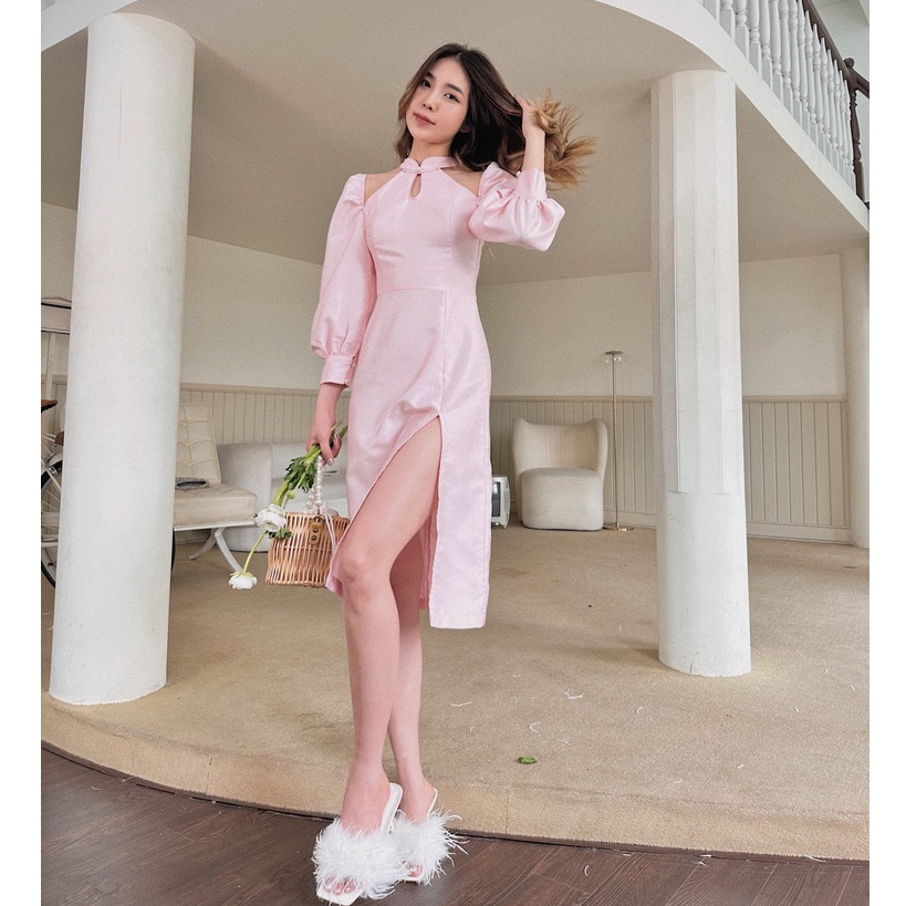 Đầm hồng pastel xẻ tà Rana Dress Gem Clothing SP060787