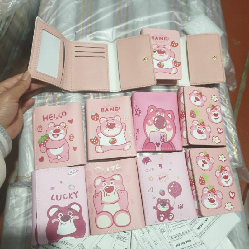 Ví nữ bóp nữ cầm tay gấu dâu gập 3