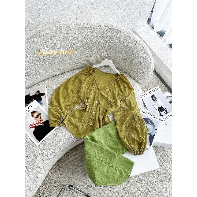 SET ÁO TAY PHỒNG CHÂN VÁY MIDI 3M
