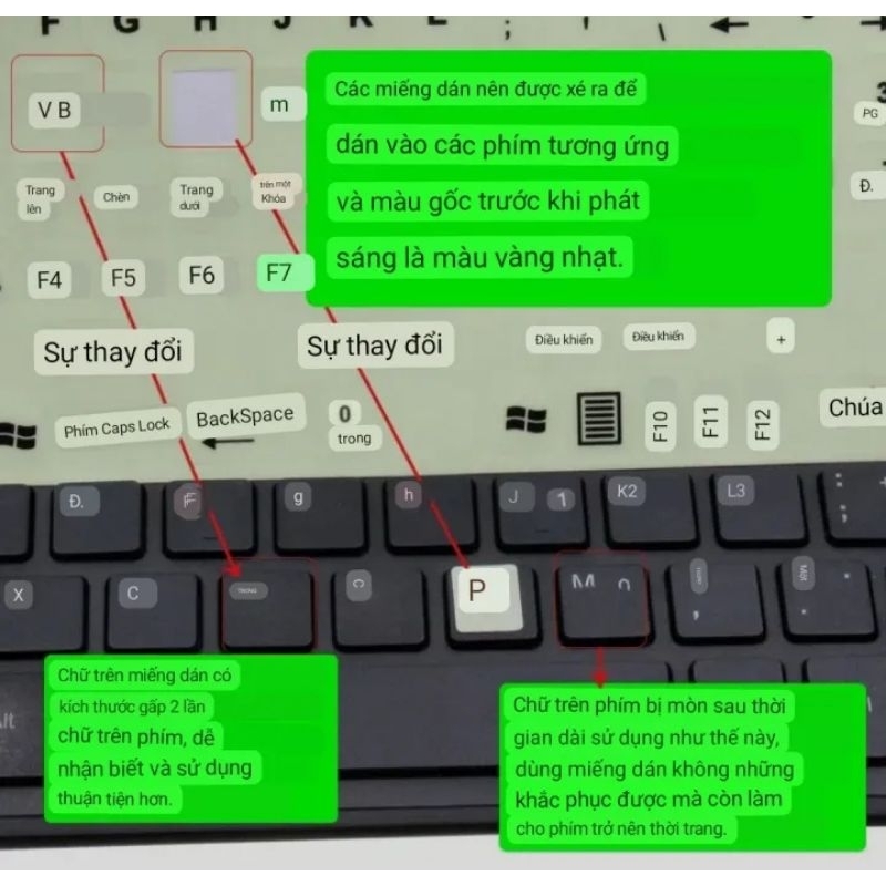 Miếng Dán Dạ Quang Bàn Phím Decal Dán Trang Trí Laptop PC Phát Sáng Bàn Phím Làm Mới Với Miếng Dán Full Phím