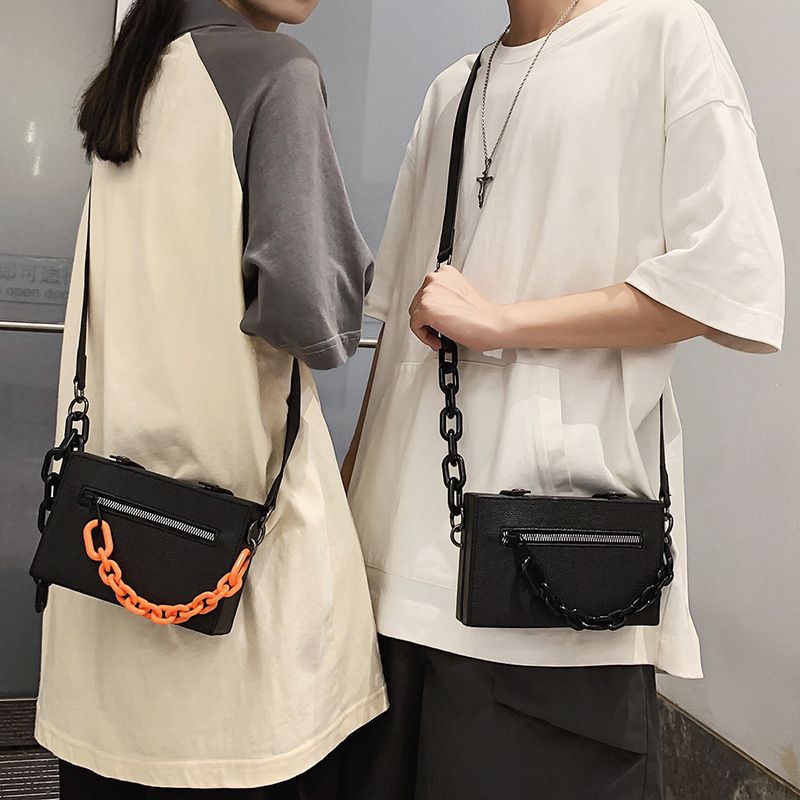 Túi Đeo Chéo Nam Nữ Dáng Hộp Da Sần Xích Đôi Siêu Đẹp 105