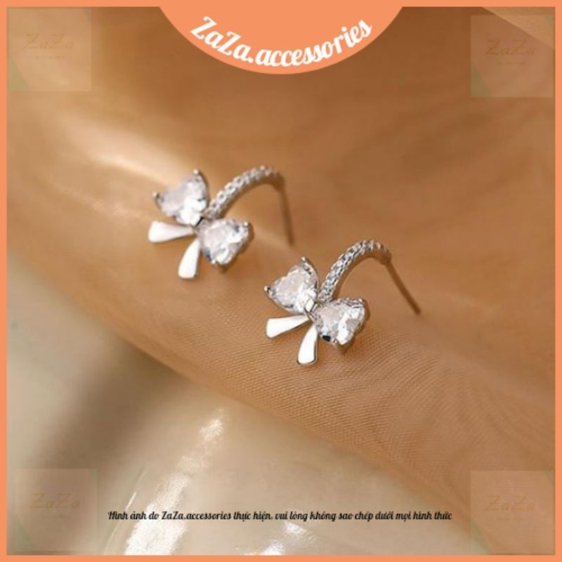 Hoa tai bạc S925 nữ - Khuyên tai nữ bạc Ý đá Bline kiểu dáng dễ thương, xinh xắn Zaza accessories