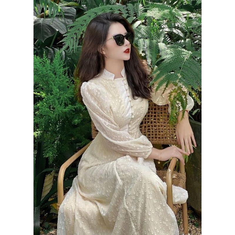 Váy Tơ Cổ Tàu Dáng Xoè Tiểu Thư Sang Chảnh Siêu Tôn Dáng Hàng Loại 1