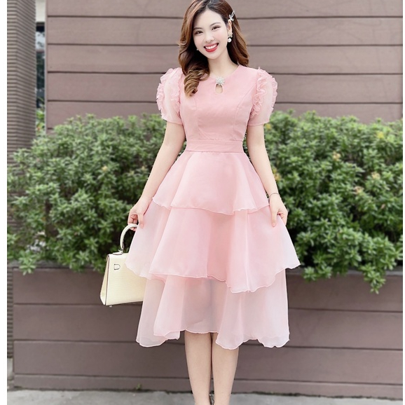 Váy Công Chúa Xếp Tầng Hồng Pastel Siêu Xinh Tiểu Thư Sang Chảnh- V227- ảnh thật