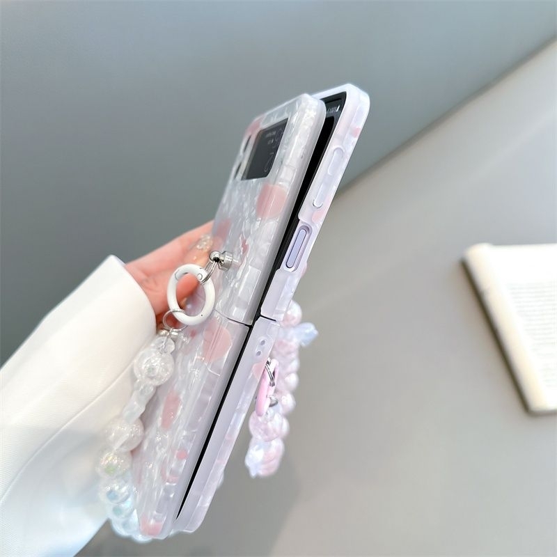 Ốp Z Flip 4 - Z Flip 3 - Z Flip3 - FLIP4 5G vân đá họa tiết dễ thương kèm dây đeo nơ mix charm tiểu thư cute
