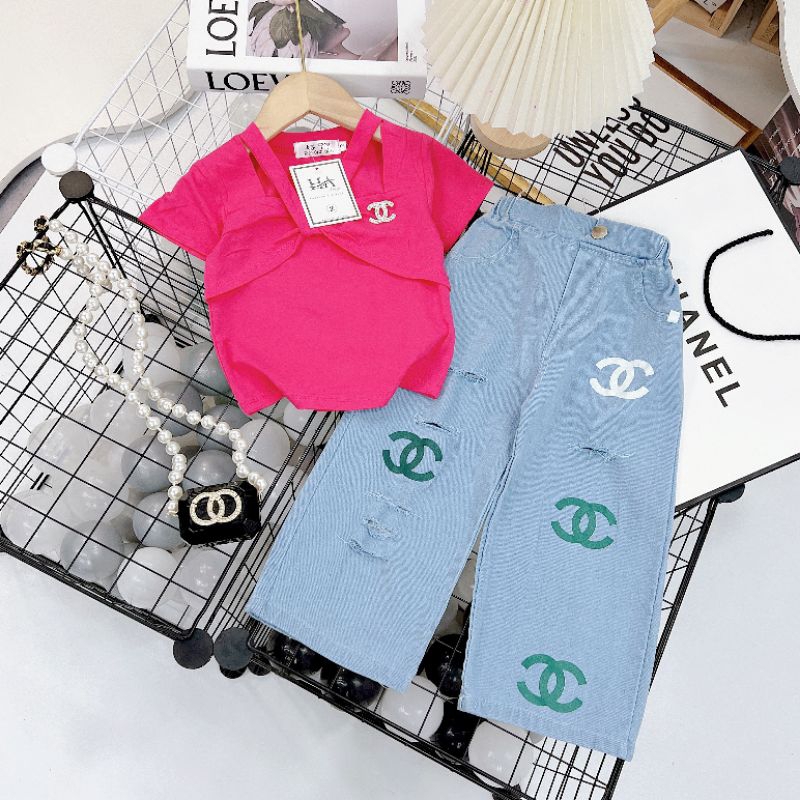 Bộ  quần xuông áo xoán thân sang chảnh bé gái