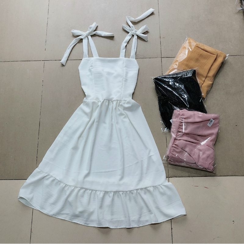ĐẦM 2 DÂY CỘT NƠ TIỂU THƯ XINH TƯƠI, Chất Vải Đủi mềm mại mát mẻ
