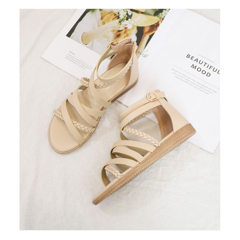 Dép sandal đế bằng đi biển,da cao cấp đi nhẹ,êm chân,,dây đan chéo, phong cách chiên binh sang chảnh