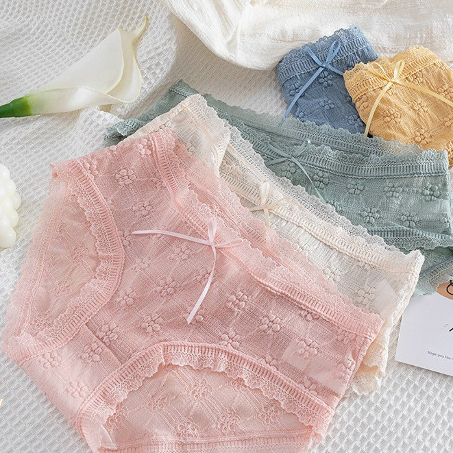 Quần Lót  Nữ Ren Sexy Phối Hoa Mai Nổi, Đính Nơ  Viền Ren Gợi Cảm Quyến Rũ 5336