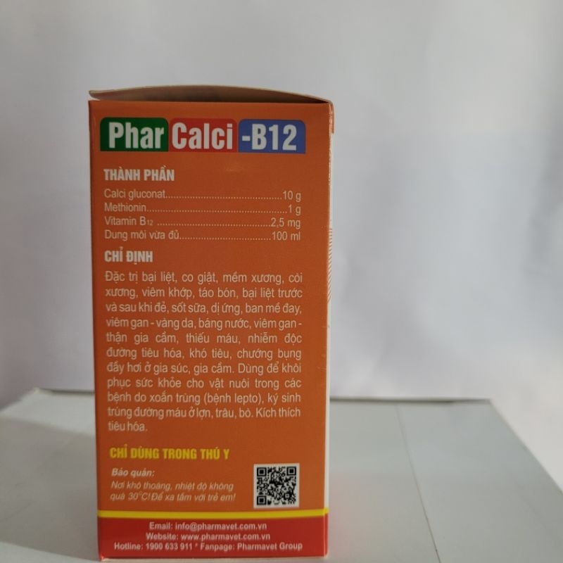 1chai Phar Canxi B12 dùng tốt cho chó, mèo, lợn, gà giúp chắc xương, chống b.ại l.iệt