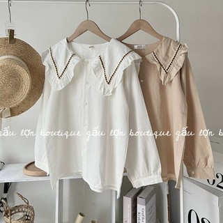 Áo sơ mi cổ sen bèo viền tiểu thư ulzzang