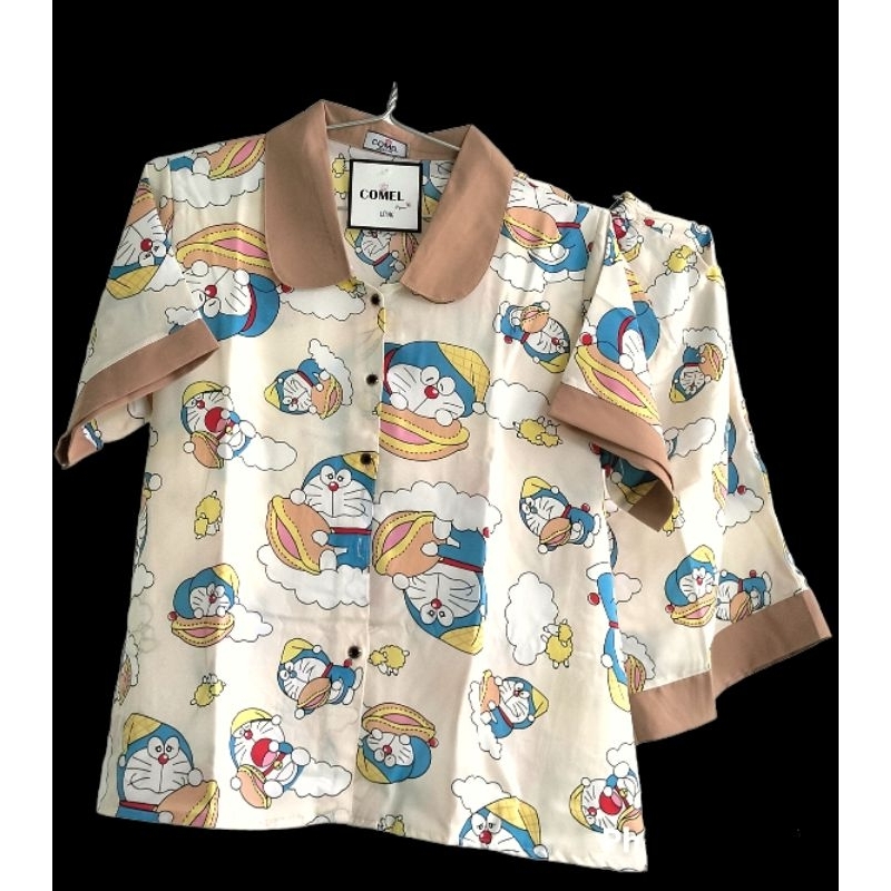 Pijama lụa MANGO - hoạ tiết Doraemon - 55-75 ký