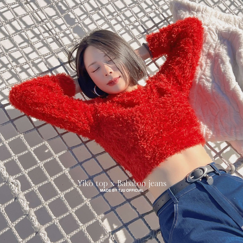 Áo lông cổ tròn mềm mịn dáng ngắn YIKO CROPTOP (T-Ju thiết kế)