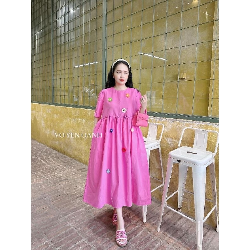 VÁY BẦU ĐÍNH HOA LEN NỔI HOT HIT,  TRẺ TRUNG, XINH XẮN