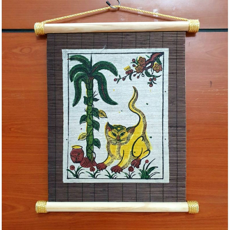 Tranh Đông Hồ Con mèo (Mèo bên cây cau) - Tranh thủ công dân gian